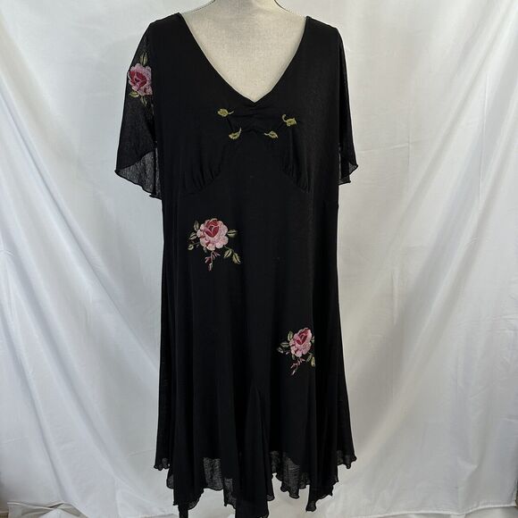 Vintage Fredricks Of Hollywood Black Floral Embroidered Dress 1X Plus - Picture 1 of 10